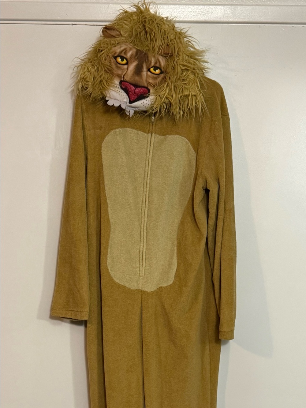 Adult size Lion Hooded One-Piece Footie Pajamas - Brown
